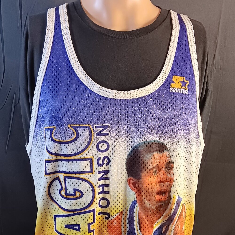MAGIC JOHNSON VINTAGE LOS ANGELES LAKERS BASKETBALL HOT STARTER JERSEY - LARGE